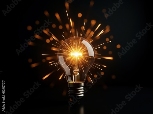 Wallpaper Mural Bright light bulb exploding with creative energy and sparks on black background Torontodigital.ca