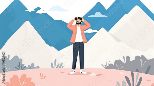 Man with binoculars enjoying the mountain view