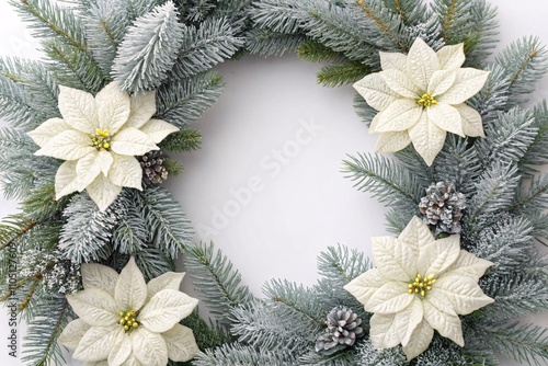 Frosted Fir Christmas Wreath with Poinsettias Background photo