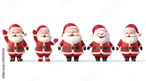 Collection of christmas illustration cute 3D character of funny Santas isolated on transparent or white background 