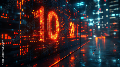 Abstract image of a digital clock with economic policy symbols, concept of timing in economic strategy