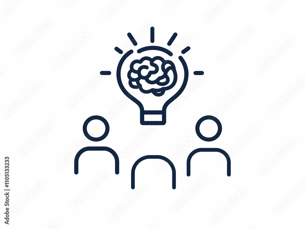 A simple graphic depicting three figures with a light bulb and brain symbolizing ideas, creativity, and collaboration. A simple graphic depicting three figures with a light bulb and brain symbolizing ideas, creativity, and collaboration.