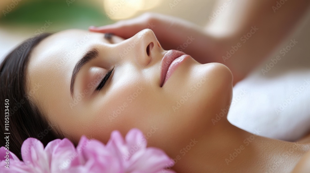 Relaxing Spa Treatment for a Woman Surrounded by Pink Flowers Relaxing Spa Treatment for a Woman Surrounded by Pink Flowers