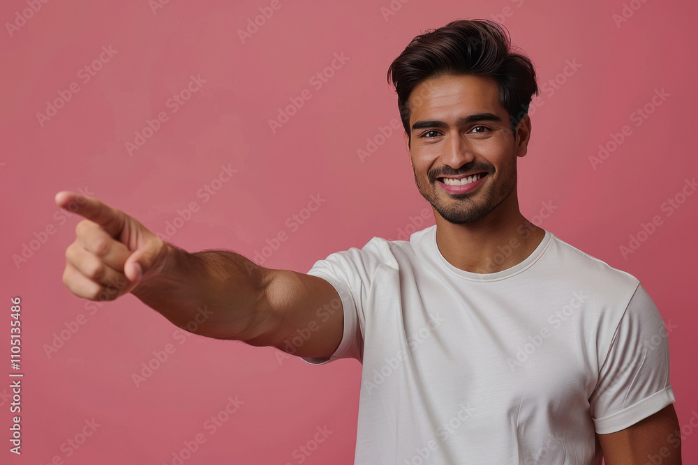 young indian man pointing finger and smiling young indian man pointing finger and smiling