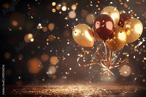 Wallpaper Mural Elegant celebration balloons in navy blue, gold, and white, surrounded by sparkling confetti, perfect for festive occasions, holiday designs, or event decorations Torontodigital.ca