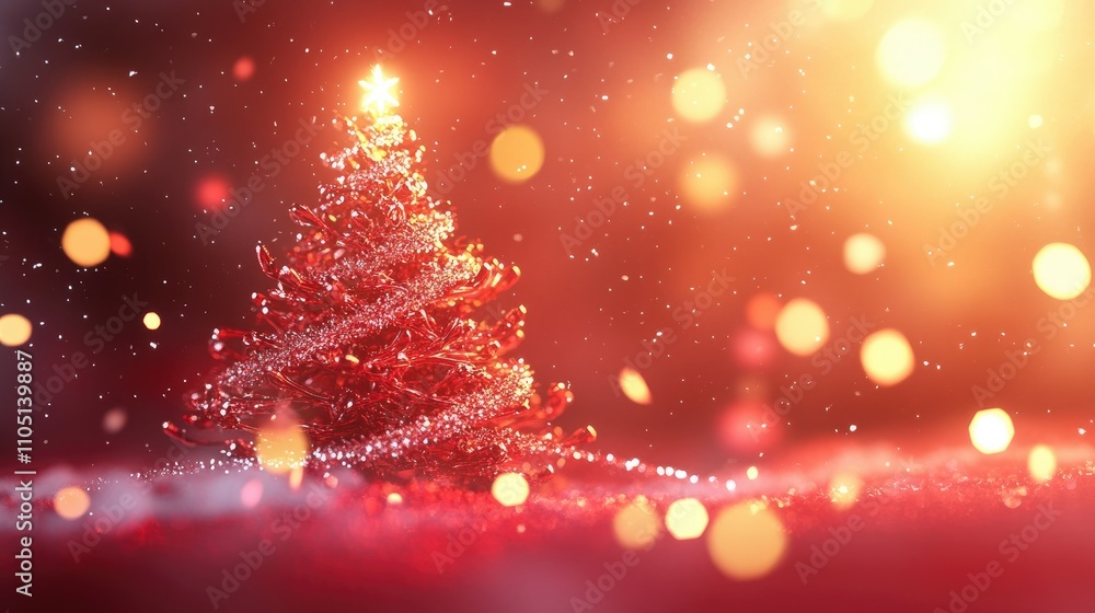 Festive Christmas background with a decorated Xmas tree, sparkling bokeh lights glowing against a vibrant red canvas. Festive Christmas background with a decorated Xmas tree, sparkling bokeh lights glowing against a vibrant red canvas.