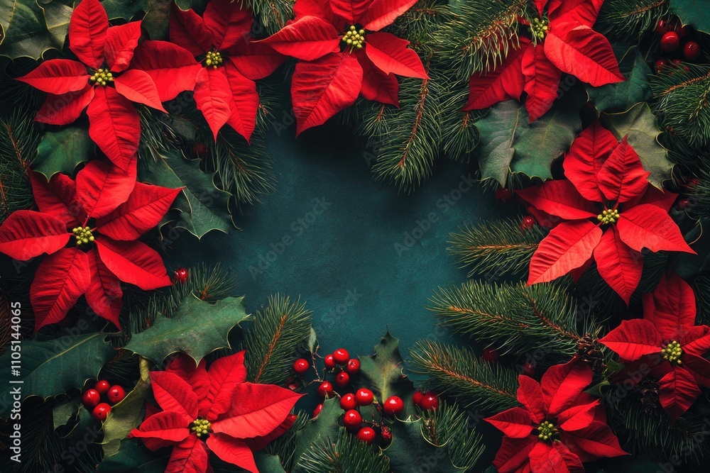 Christmas Wreath with Poinsettias and Berries Christmas Wreath with Poinsettias and Berries
