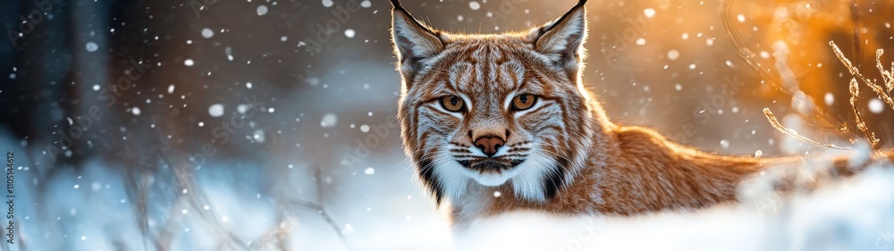 A majestic lynx in a snowy landscape, showcasing its stunning features and natural habitat amidst falling snowflakes. A majestic lynx in a snowy landscape, showcasing its stunning features and natural habitat amidst falling snowflakes.