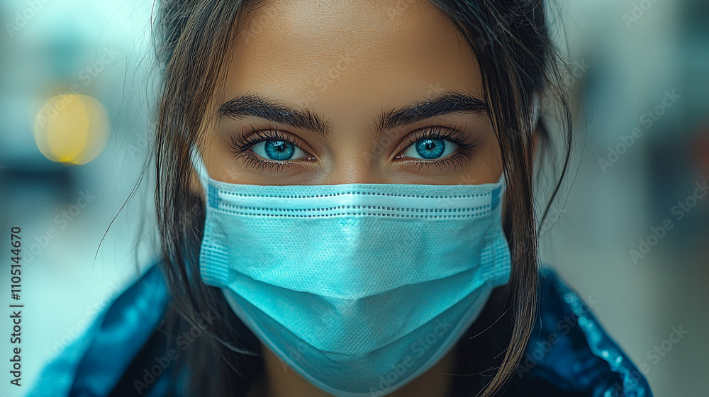 Young Woman in Mask. medical masked beautiful girl Health, safety, protection, pandemic, hygiene, responsibility, modern lifestyle, awareness. Young Woman in Mask. medical masked beautiful girl Health, safety, protection, pandemic, hygiene, responsibility, modern lifestyle, awareness.