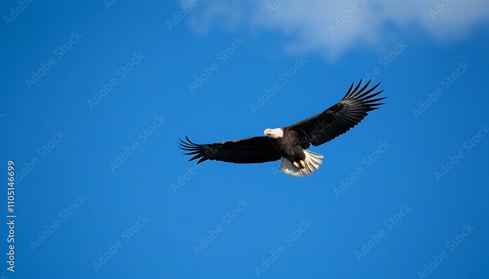 Naklejka premium Majestic Bald Eagle soaring against a vast blue sky