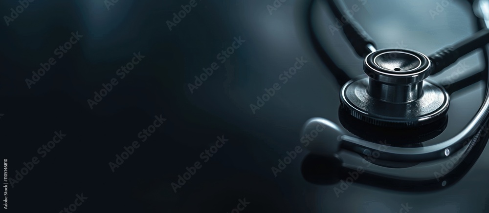 Blurred black background with copy space and closed stethoscope for medical concept, abstract banner template. Blurred black background with copy space and closed stethoscope for medical concept, abstract banner template.