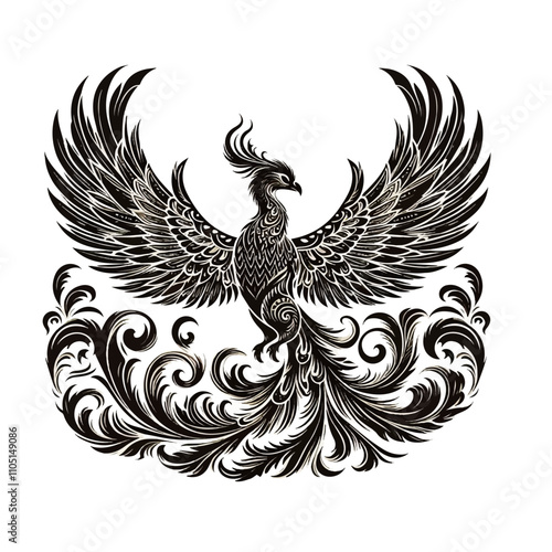 Phoenix Bird Silhouette in Victorian Elegance