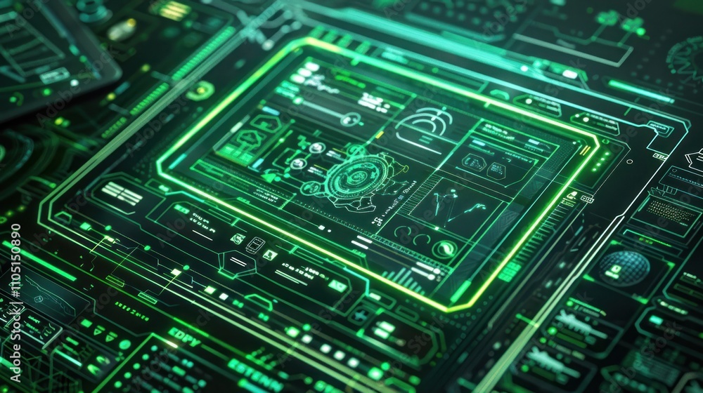 Fototapeta premium Futuristic green digital interface with data.