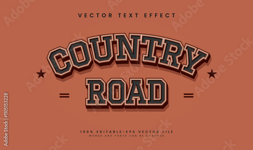 Country road editable vector text effect with classic retro concept. Suitable for vintage design theme.