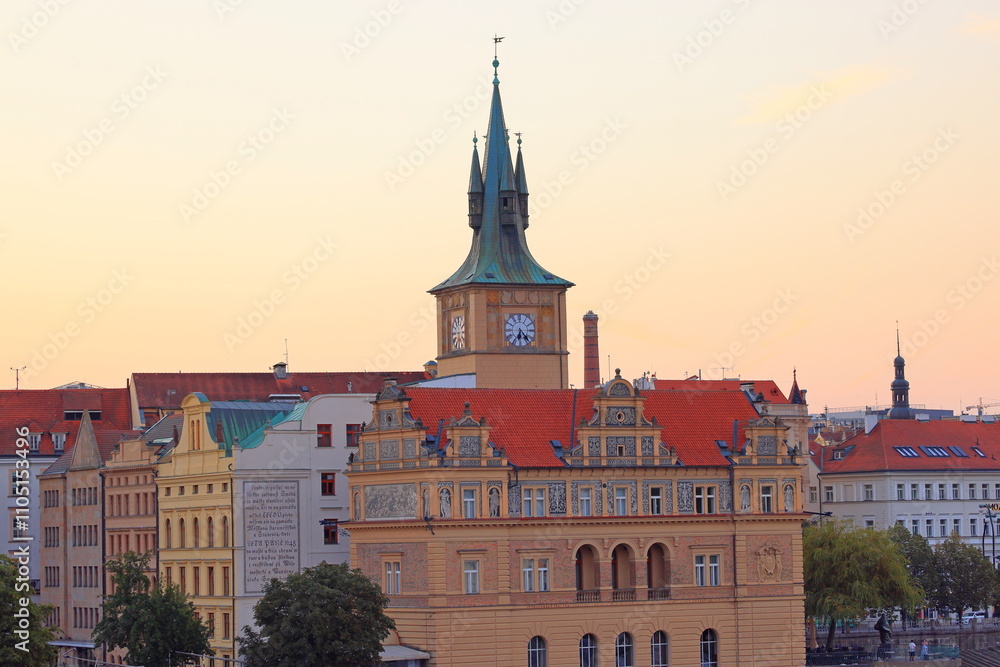 Fototapeta premium View of Prague from Charles Bridge (Karluv most) Landmark stone bridge in Prague Czech (Praha, Czechia)