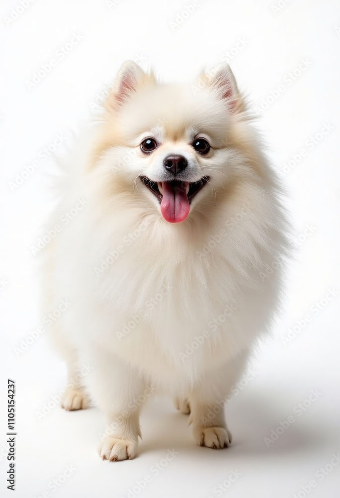 Obraz premium Fluffy White Pomeranian Puppy Smiling.