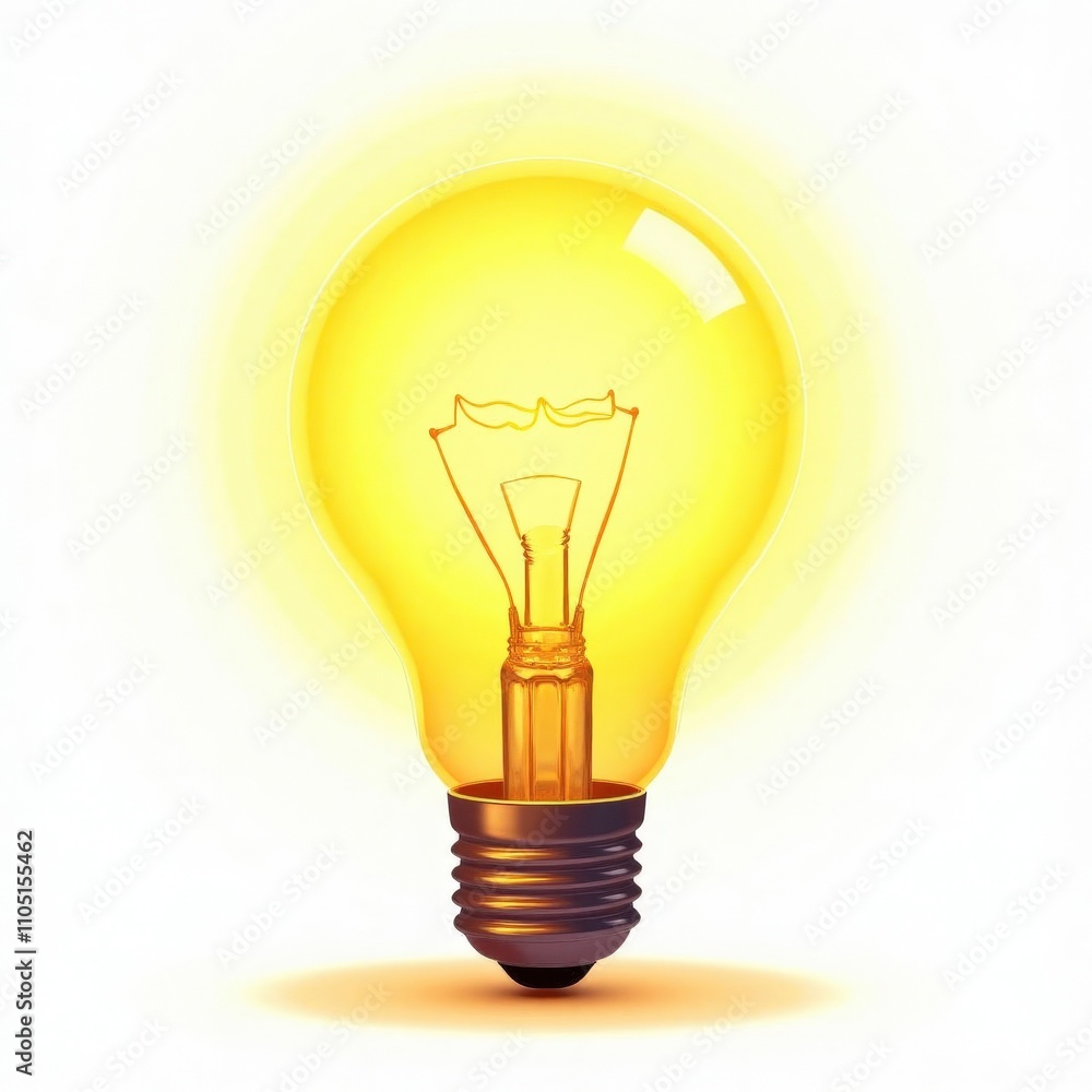 Glowing Yellow Lightbulb on White Background. Glowing Yellow Lightbulb on White Background.
