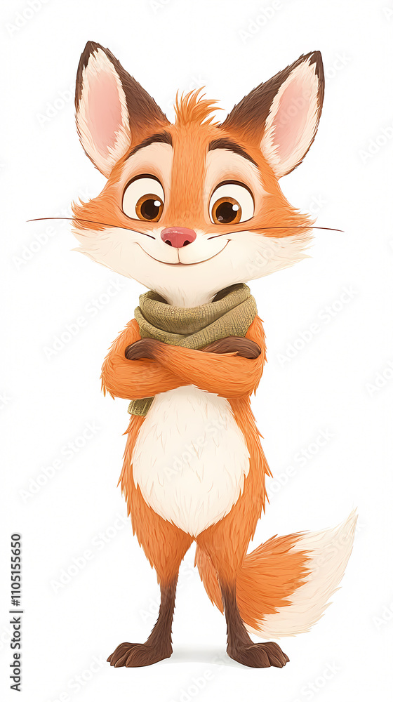 Explore the delightful world of a charming animated fox character in vibrant digital art. On white background Explore the delightful world of a charming animated fox character in vibrant digital art. On white background