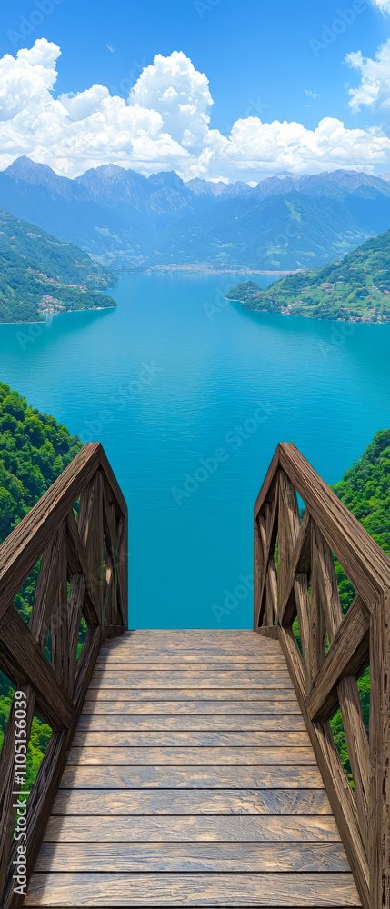 scenic view of wooden bridge overlooking tranquil lake surrounded by mountains scenic view of wooden bridge overlooking tranquil lake surrounded by mountains