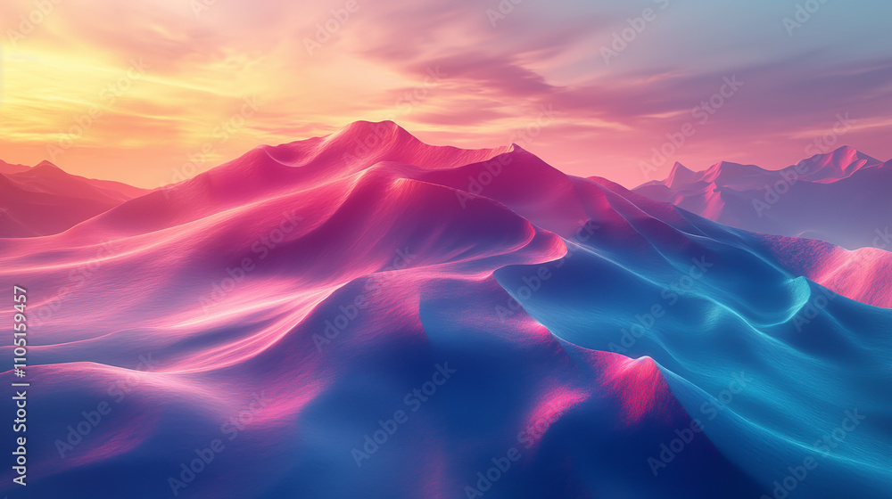 Illustration 3D background of colorful waves mountains, gradient rainbow Illustration 3D background of colorful waves mountains, gradient rainbow