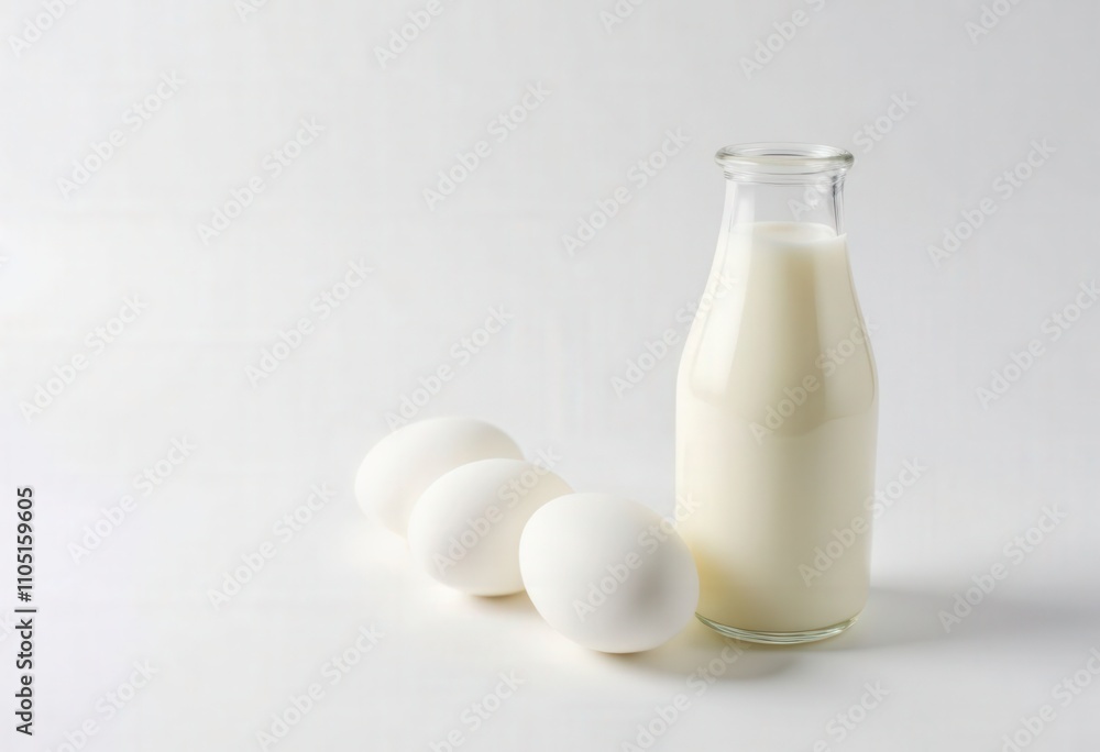 Milk Bottle and Eggs on White Background. Milk Bottle and Eggs on White Background.