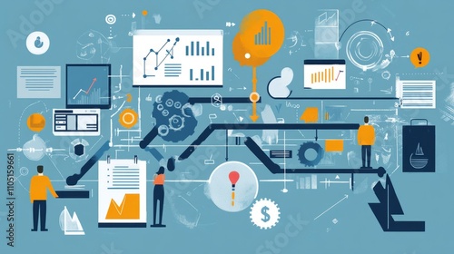 Wallpaper Mural Vector art of a business plan development process, showcasing brainstorming, analysis, and execution phases Torontodigital.ca