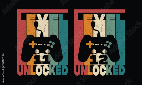 Gaming Vintage design. 11 year old Gaming vintage.Level 11  unlocked, Level 12 unlocked, Bundles design.