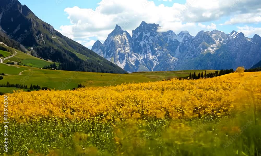 Meadow in mountain landscape in warm sunlight Meadow in mountain landscape in warm sunlight
