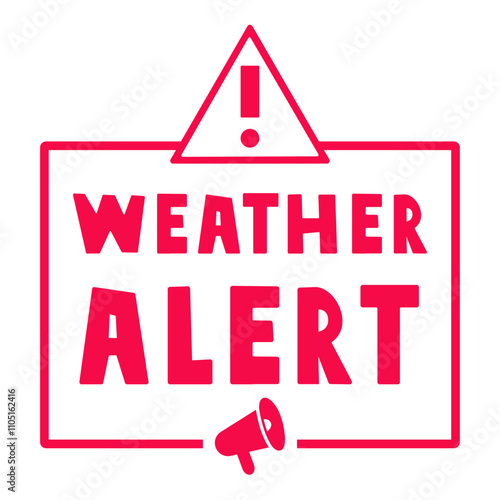 Weather alert. Red badge. Illustration on white background.