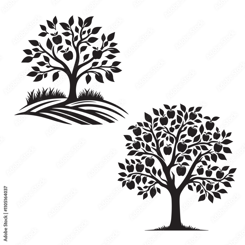 Fototapeta premium apple silhouette set tree - vector image of apple tree - nature tree - fruit tree - apple tree with fruit 