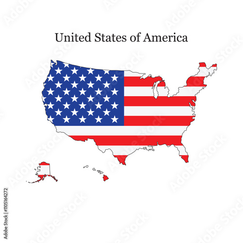 USA Flag in Map, vector map isolated on United states map.