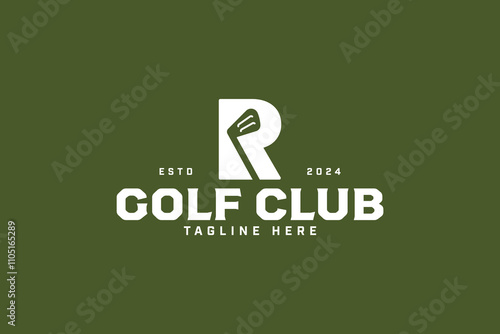 letter R with golf club negative space modern logo design. letter r with golf stick shape elegant logo design set for golfer, golf sport, golf tournament and golf club