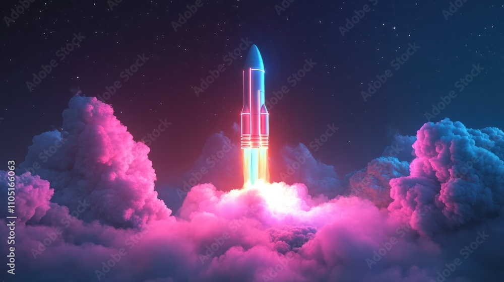 Naklejka premium Neon Rocket Launch.