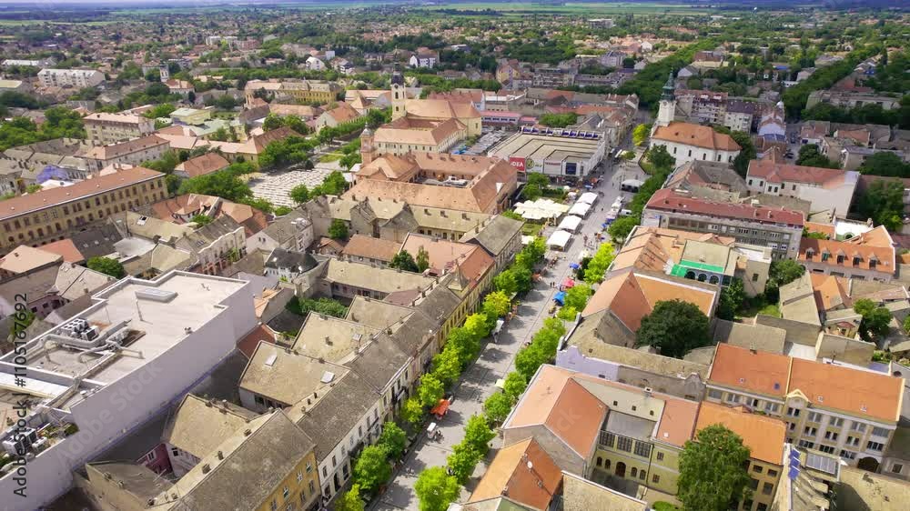 Aerial view of a vibrant town showcasing historical architecture and lush landscapes Aerial view of a vibrant town showcasing historical architecture and lush landscapes