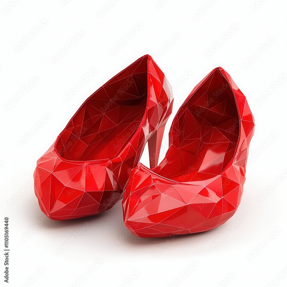 Stylish red high-heeled shoes with a modern, geometric design, perfect for fashion-forward individuals. isolated on white background Stylish red high-heeled shoes with a modern, geometric design, perfect for fashion-forward individuals. isolated on white background