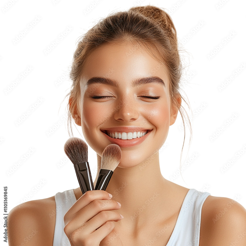 woman applying make up isolated on transparent background