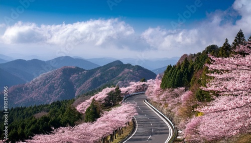 Mountain sakura road, clear blue sky
