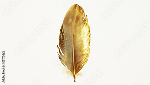 A golden feather on a white background, a detailed illustration in the style photo