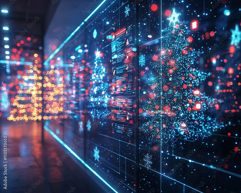 Fototapeta premium Ai generated christmas lights display urban environment digital art festive season night viewpoint holiday concept