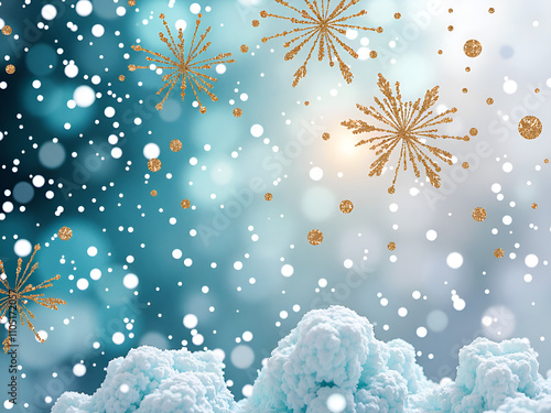 A magical winter scene with snowflakes and shimmering glitter effects, digital art of abstract landscape concept.