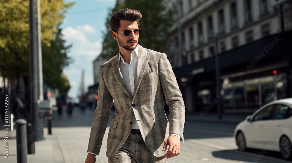 Man in a Suit Walking on a City Street Man in a Suit Walking on a City Street