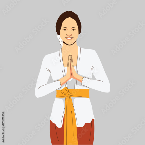 Illustration of a Woman in Balinese Traditional Clothes