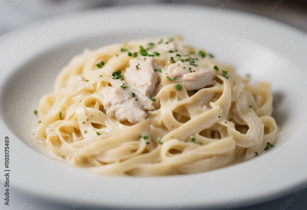 hicken Fettuccine Alfredo isolated on white background hicken Fettuccine Alfredo isolated on white background