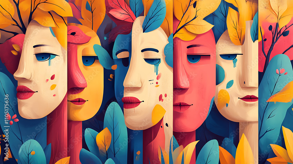 Obraz premium Faces art, wallpaper, the art of expressing a variety of emotions