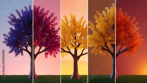 Three posters featuring colorful tree breanch abstract art photo