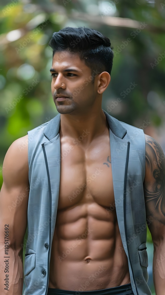 Portrait of Indian male model with six pack abs Portrait of Indian male model with six pack abs