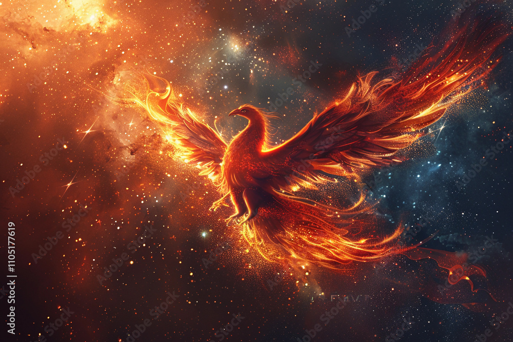 Fantastically beautiful mythological bird phoenix from bright fire Fantastically beautiful mythological bird phoenix from bright fire