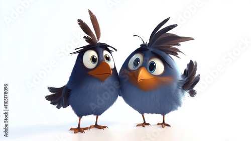 Whimsical Avian Art: Cartoon Birds on White Background