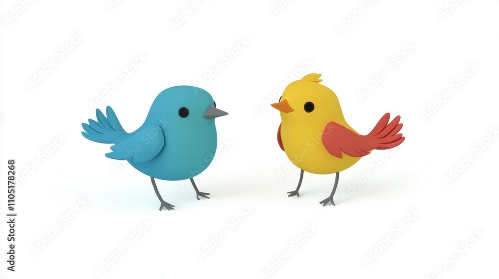 Whimsical Avian Art: Cartoon Birds on White Background Whimsical Avian Art: Cartoon Birds on White Background