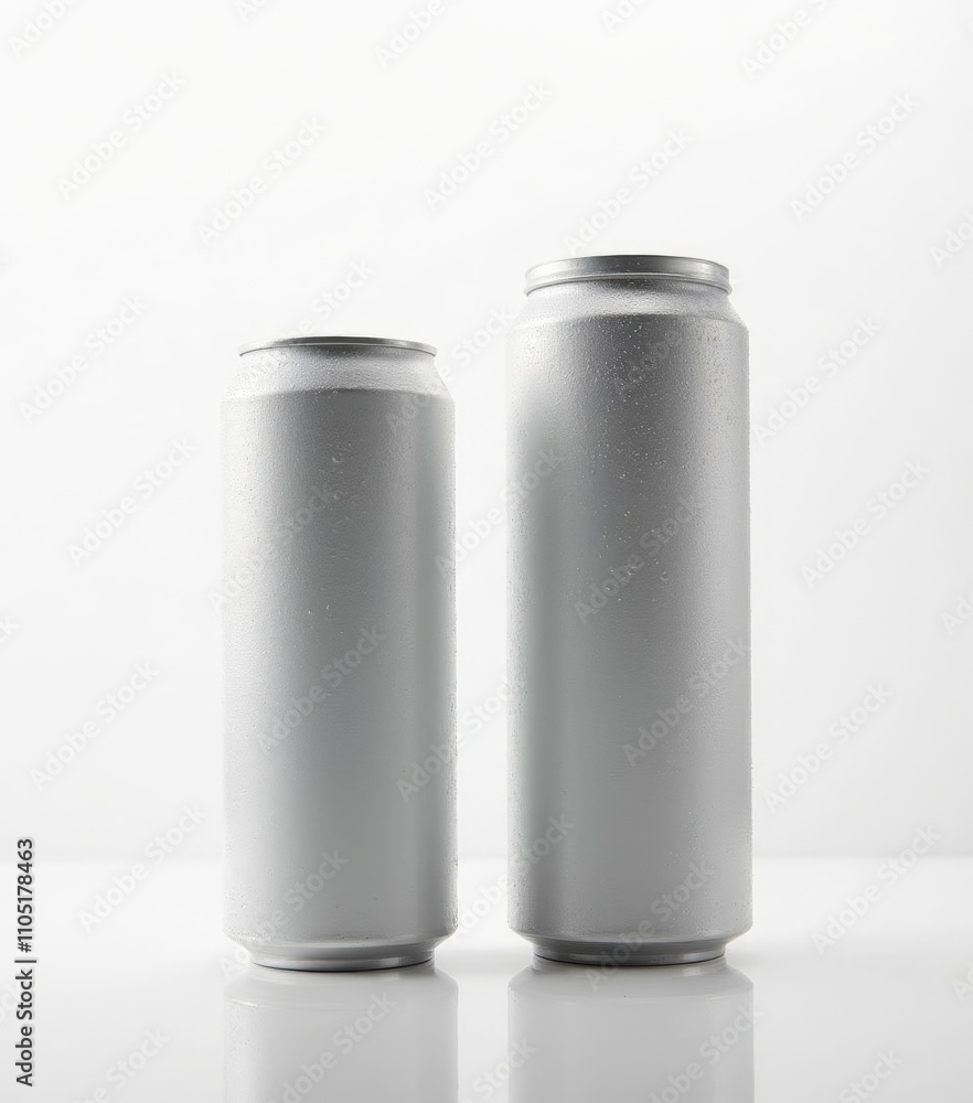 Two Condensation-Covered Aluminum Cans. Two Condensation-Covered Aluminum Cans.